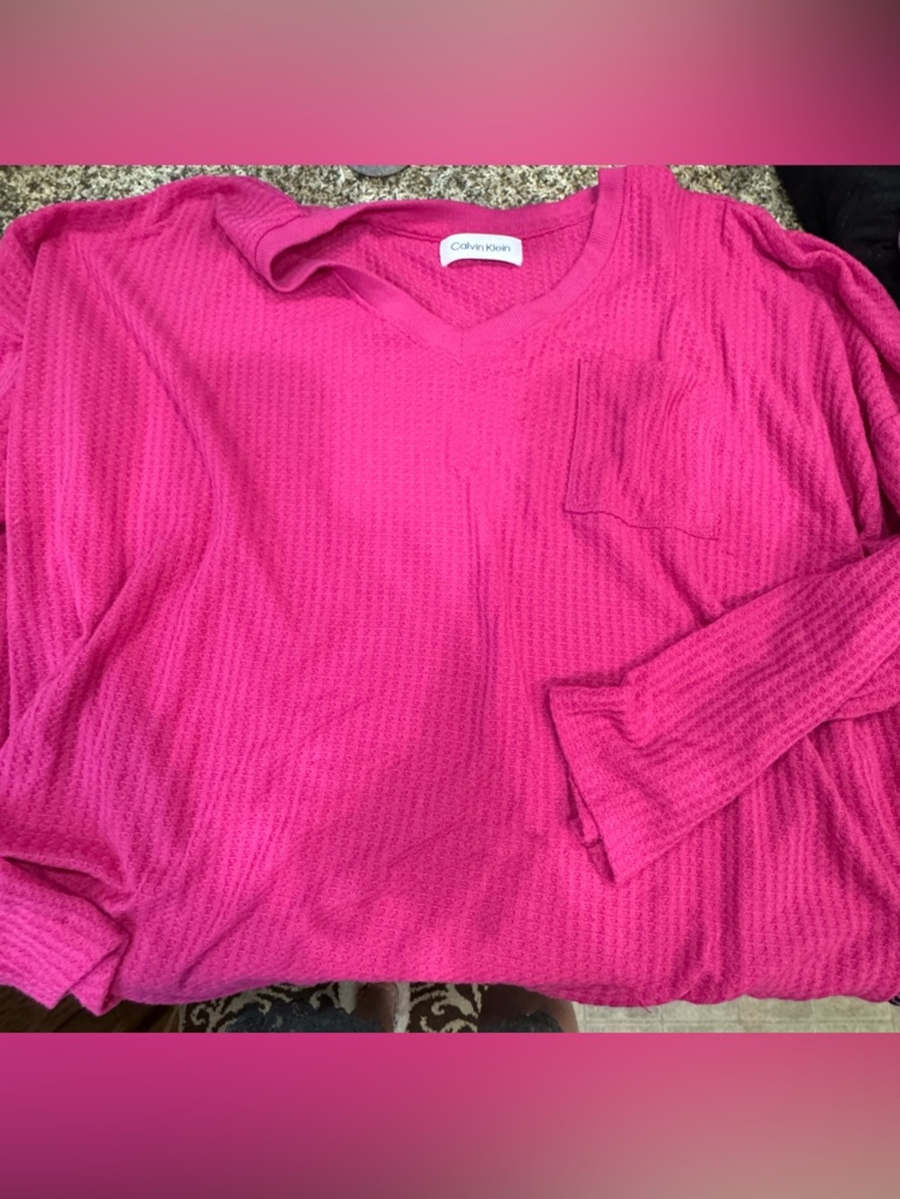 Calvin Klein Bright Pink Waffle-Knit V-Neck Sweater